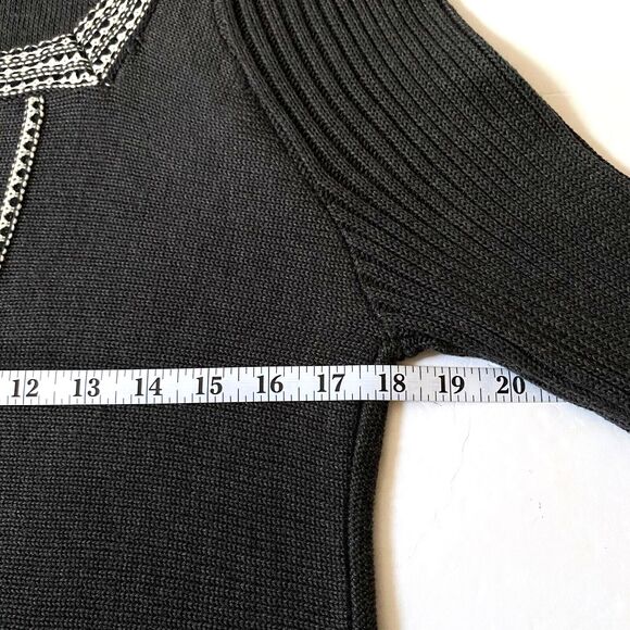 RBX Tie Front Sweater Womens Size L Dark Gray White Fluted Ribbed Knit Sleeves - Picture 13 of 16
